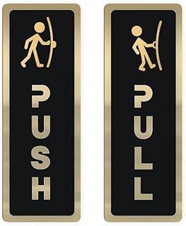Push Pull Gold Black Glass Door Signage 6.5 Inch | Self Adhesive Acrylic Door Signs for Office, Home & Shop | Premium Push/Pull Sticker for Glass Doors
