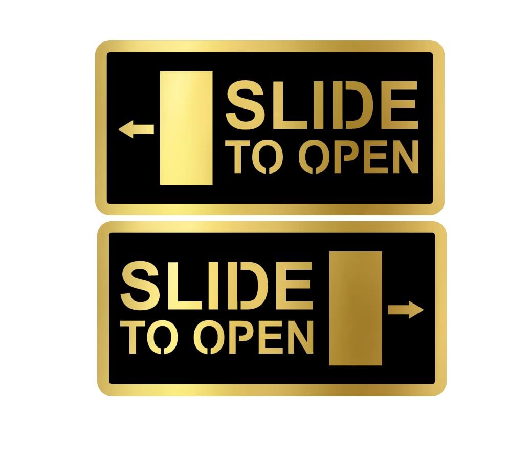 Slide to Open Gold & Black Acrylic Signage, 6.00 Inches – Door Sign for Office, Home, and Commercial Spaces