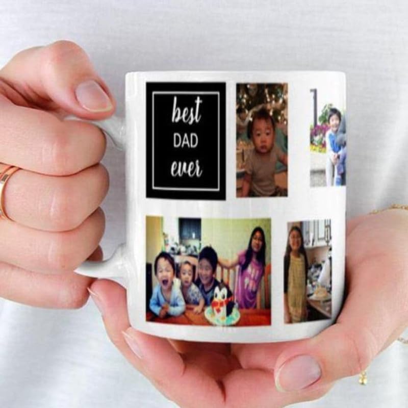 Best Dad Ever Collage Mug | Custom Black & White Photo Mug