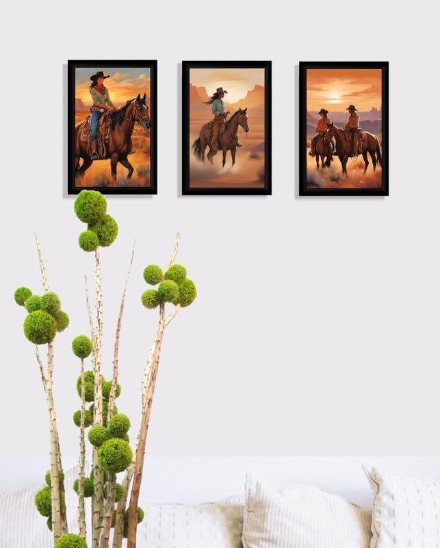 Vectopic Howdy Western Wall Art - 3pcs 8x10 Inches Unframed Canvas Prints, Rustic Home Decor for Living Room,