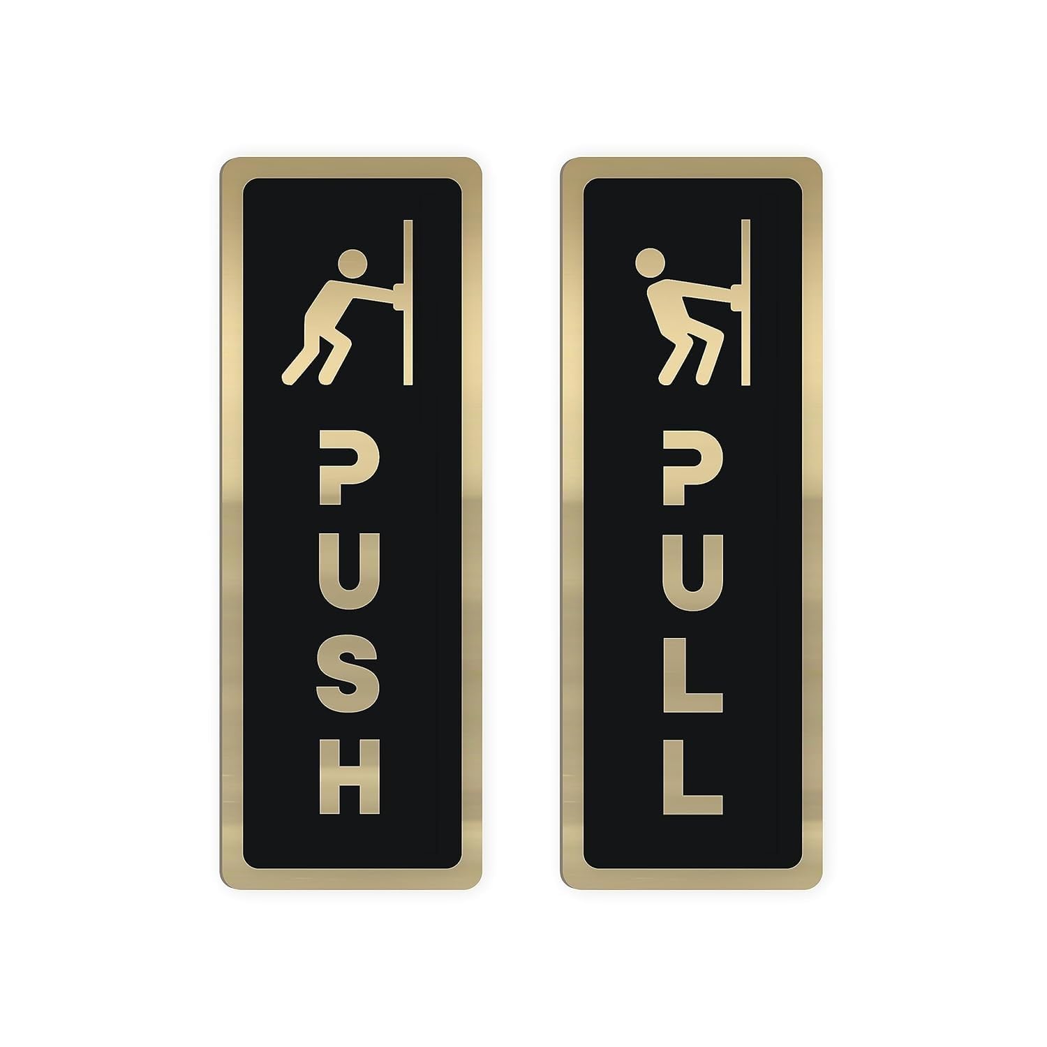 Push Pull Gold & Black Acrylic Door Signage Sticker – 6.5 Inches Push & Pull Signs for Glass Doors
