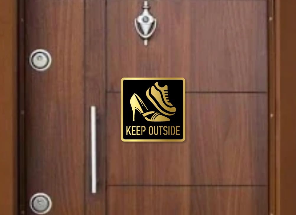Keep Outside Gold & Black Acrylic Signage Sticker, 6 Inches – 'Keep Outside' Door Sign for Office, Home