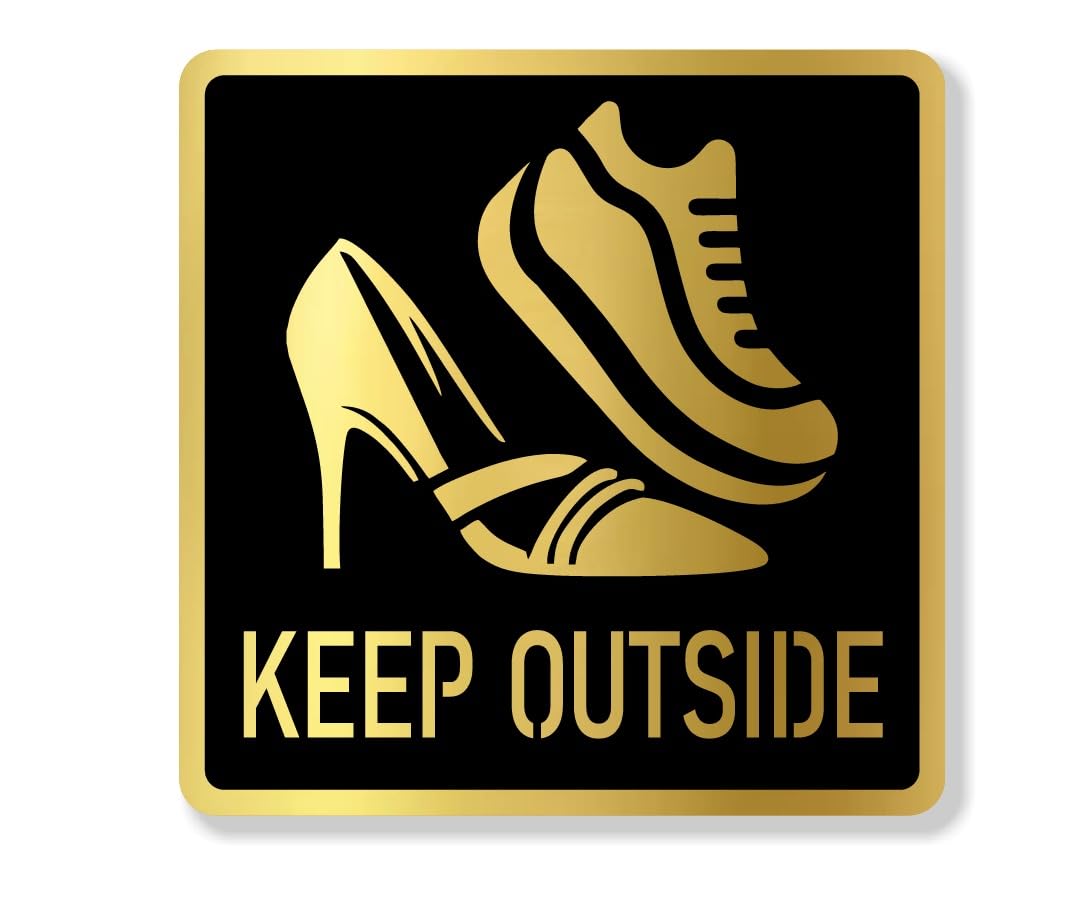 Keep Outside Gold & Black Acrylic Signage Sticker, 6 Inches – 'Keep Outside' Door Sign for Office, Home