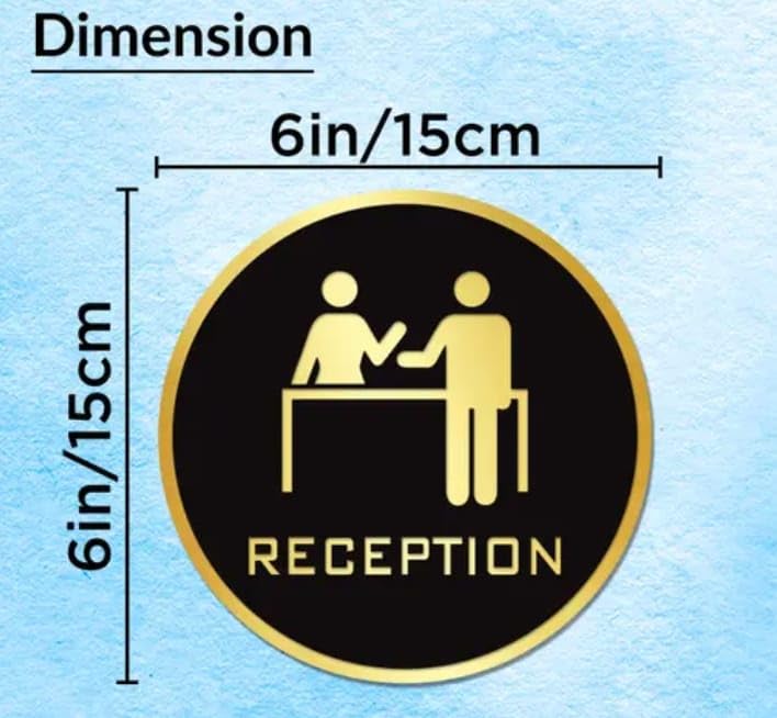 Premium BLACK GOLD Finish Acrylic RECEPTION DESK DOOR Sign Easy to Mount 3M Self-Adhesive Tape Signage for Hotel