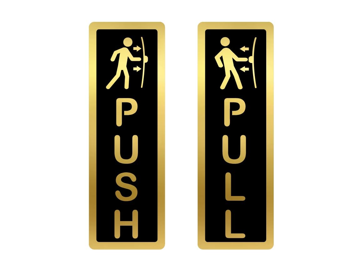 Push Pull Gold Black Glass Door Signage 6.5 Inch | Self Adhesive Acrylic Door Signs for Office, Home & Shop