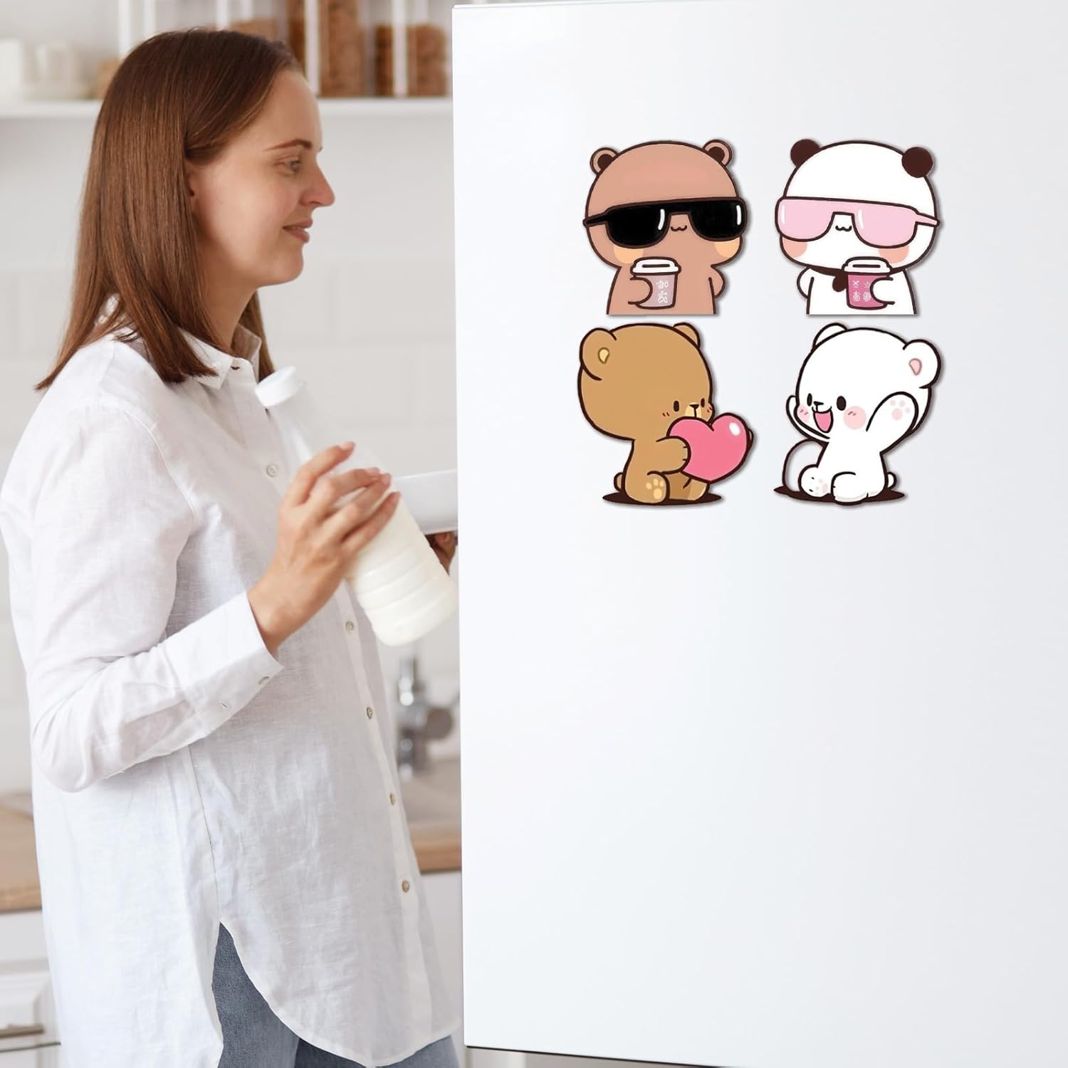 Cute Bear Cartoon Fridge Magnets Set | 3x3 Inch Premium Glossy Metal Refrigerator Magnets