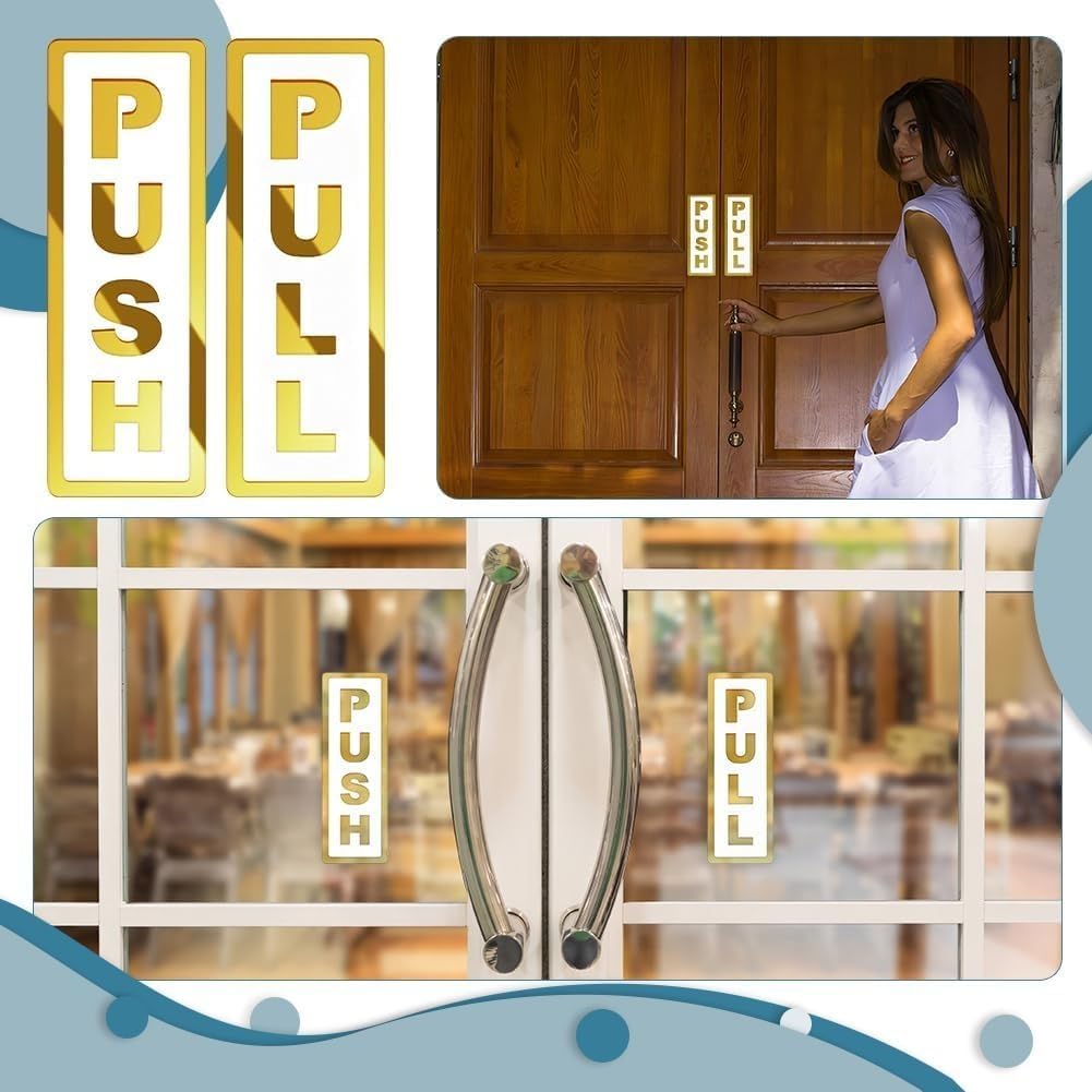 Push Pull Gold & White Acrylic Door Sign 5.9 Inch | Self Adhesive Glass Door Signage