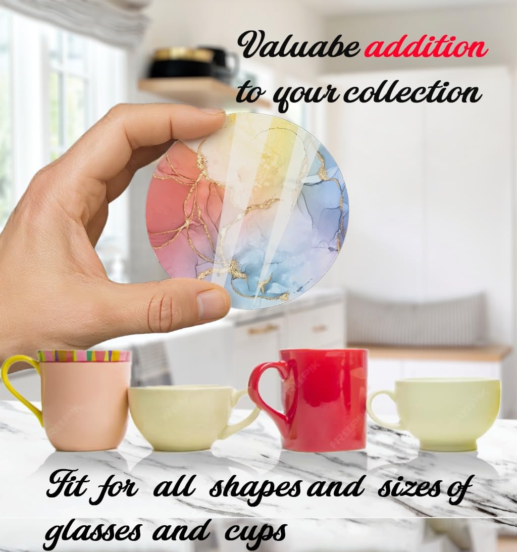 Tea Cup Set with Stylish Wooden Coasters for Cups – Set of 6 | Tea Coaster Set for Table Décor & Kitchen Decoration |