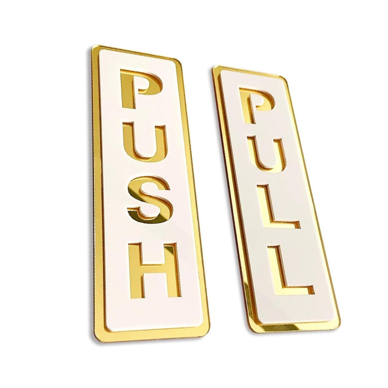 Push Pull Gold & White Acrylic Door Sign 5.9 Inch | Self Adhesive Glass Door Signage