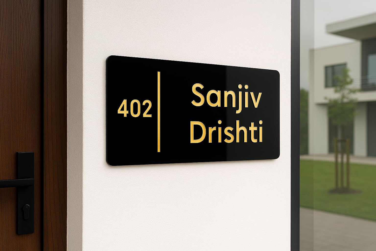 Vectopic Customized Acrylic Door Name Plate – Black Base with Golden Letters | Personalized Home, Flat & Office Entrance Name Board (Durable & Stylish, 12x6 inch)