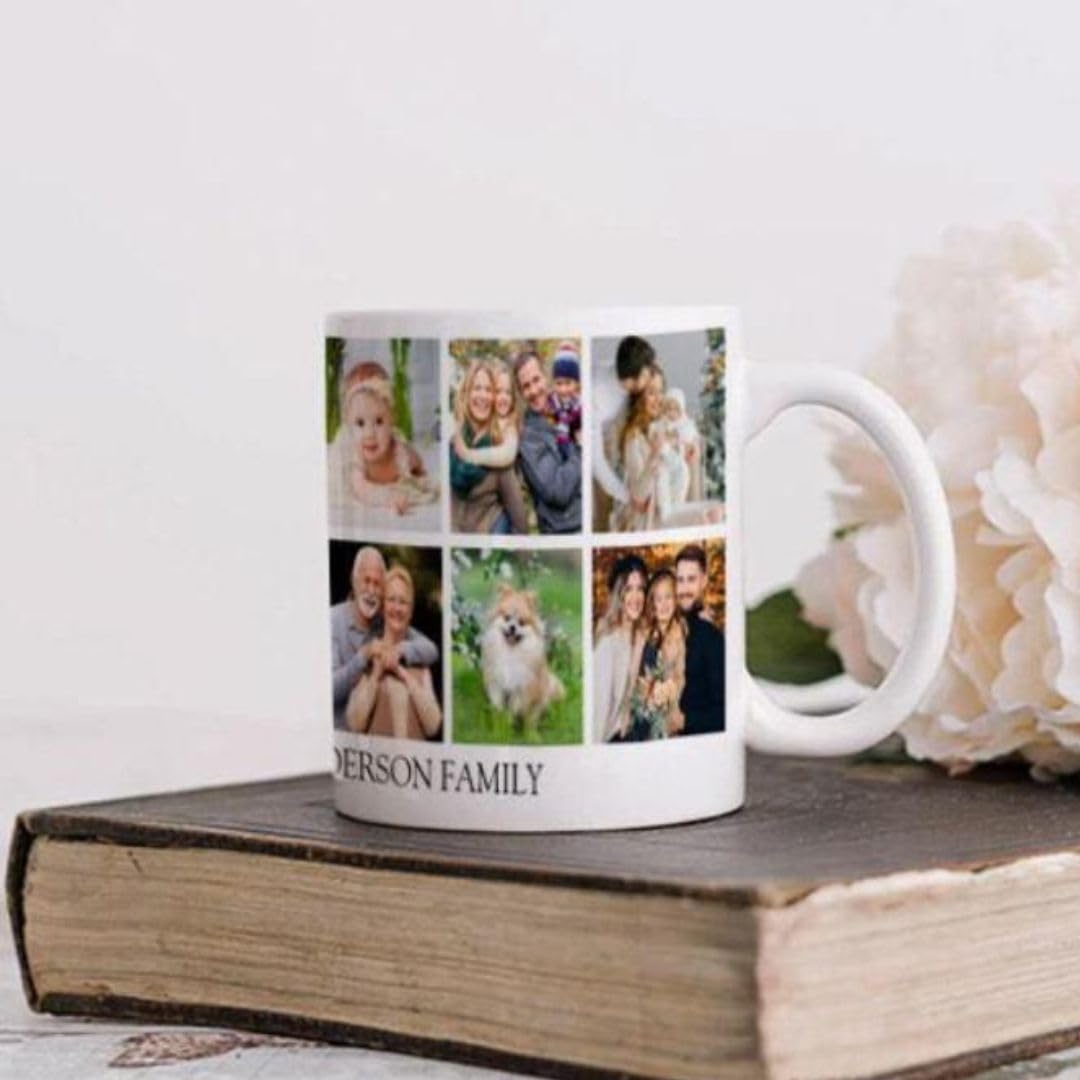 Best Grandma Black and White Black Frame 3 Photos Customized Photo Printed Coffee Mug