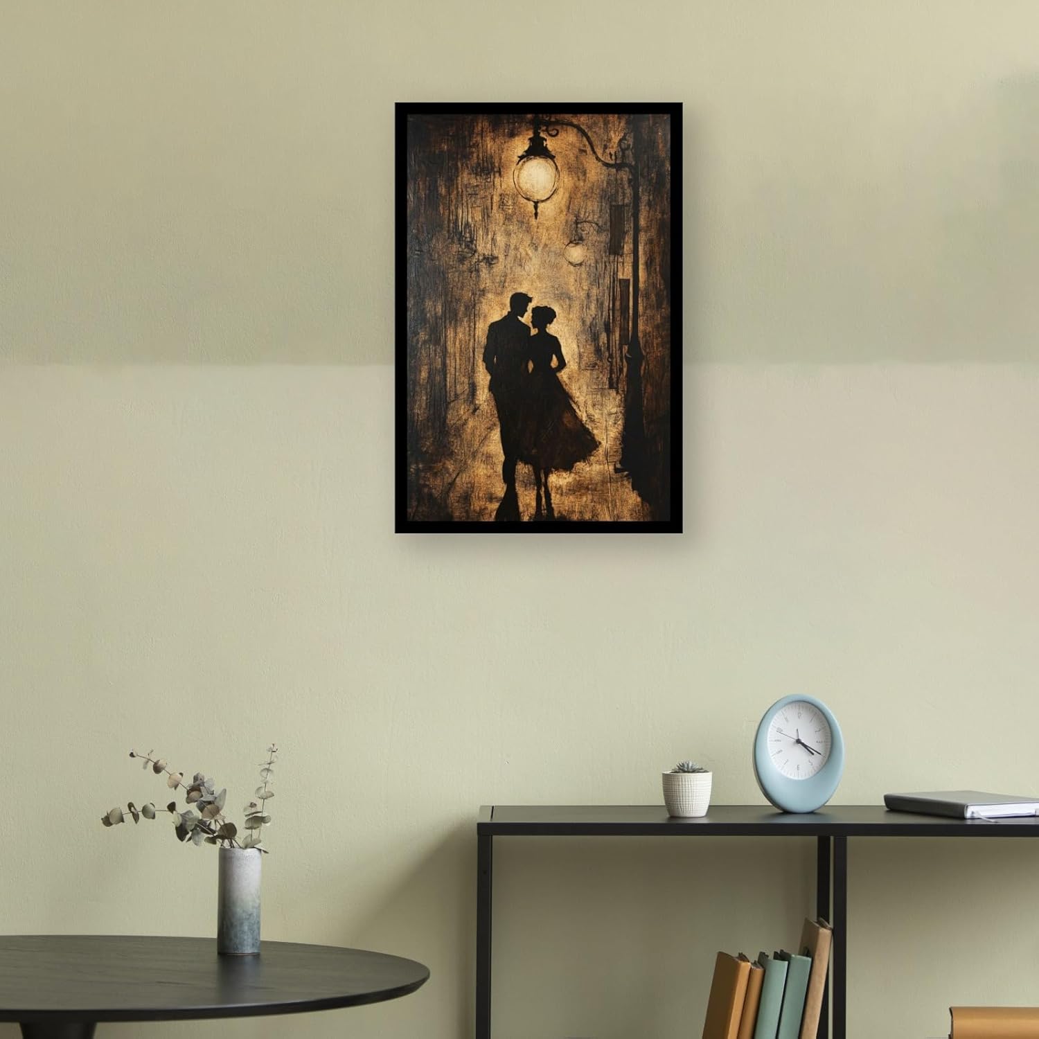 Vectopic Couple Wall Frame | A4 Size (8x12 Inches) Black Frame | Vintage Street Light Love Art Poster for Bedroom, Living Room