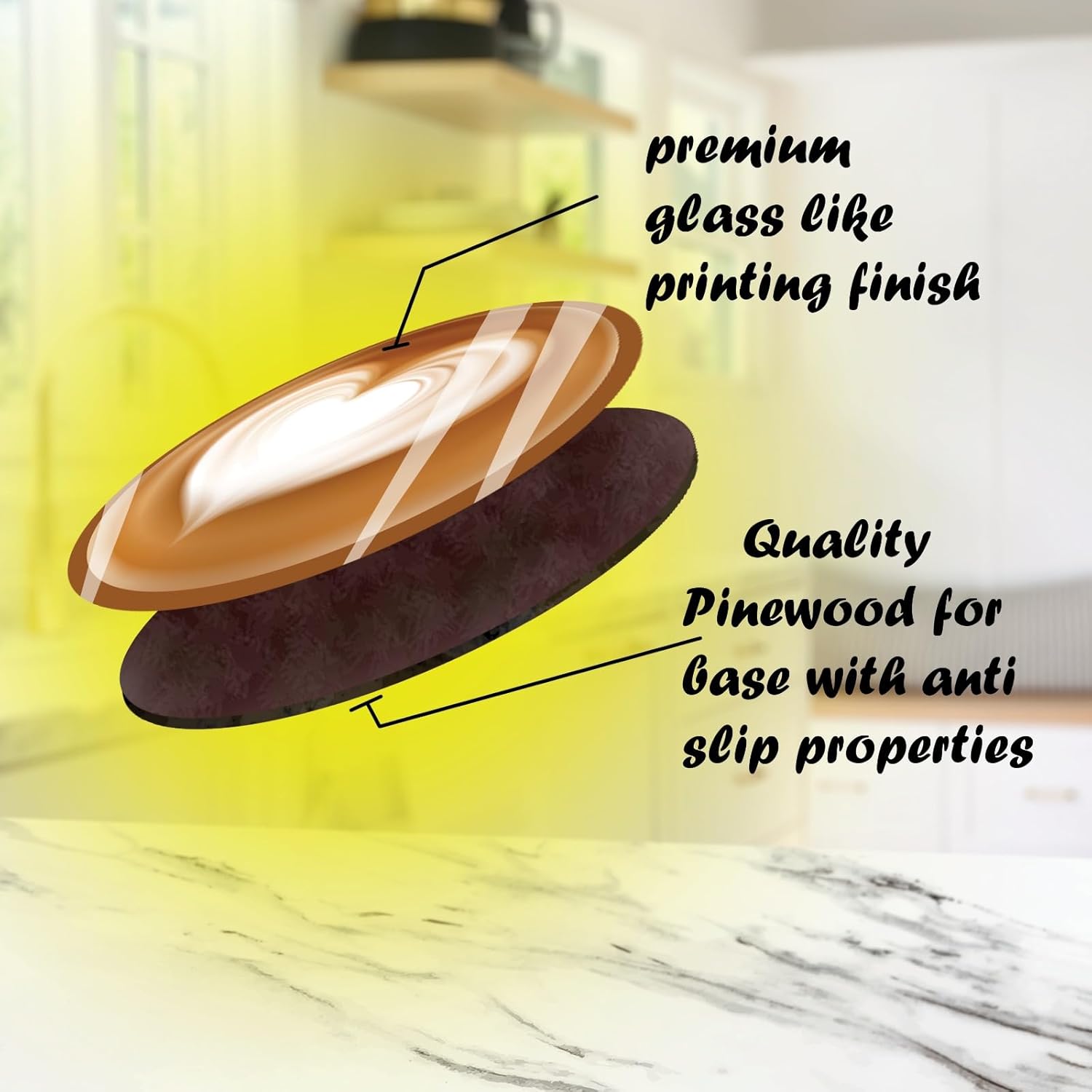 Tea Cup Set with Stylish Wooden Coasters for Cups – Set of 6 | Tea Coaster Set for Table Décor & Kitchen Decoration | Durable, Long-Lasting, Premium Finish