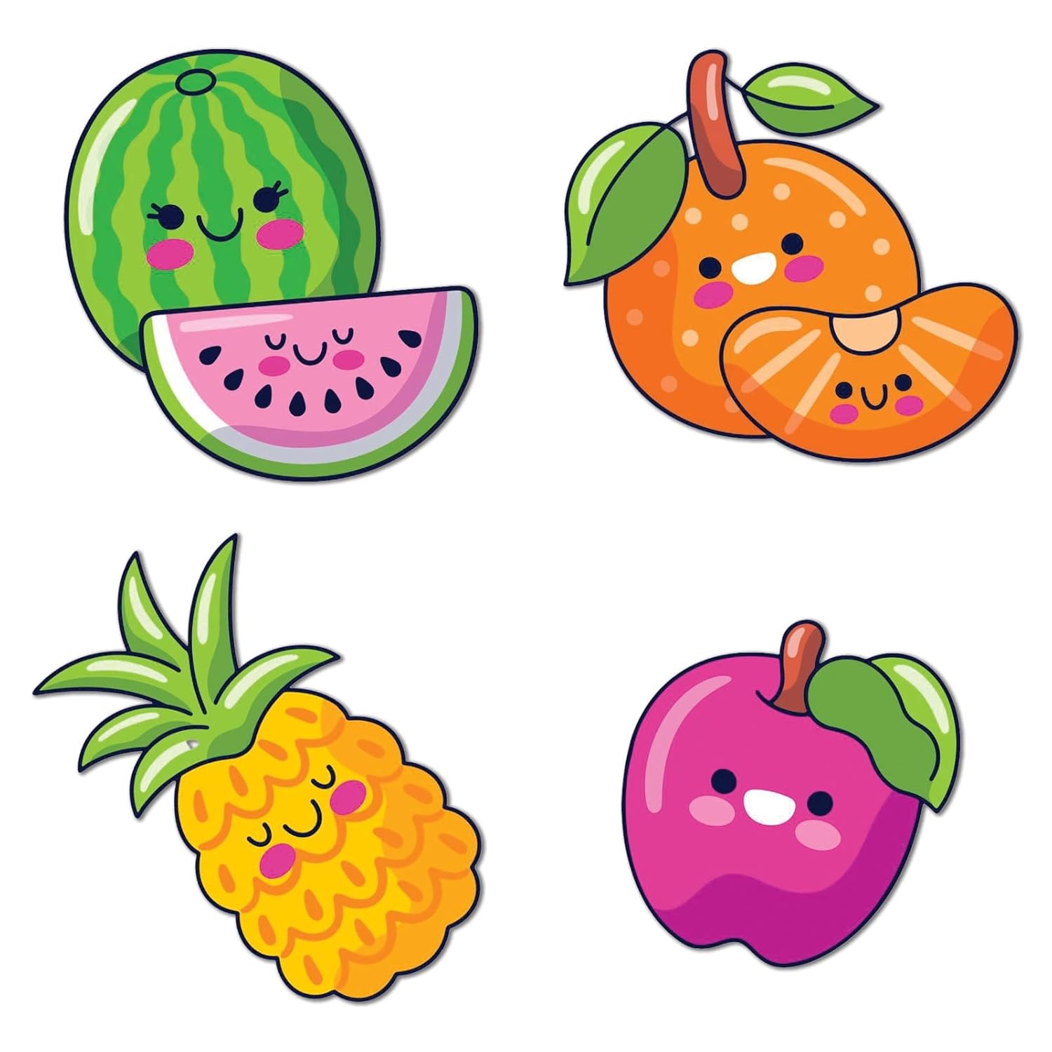 Cute Cartoon Fruit Fridge Magnets Set | 3x3 Inch Premium Glossy Metal Refrigerator Magnets