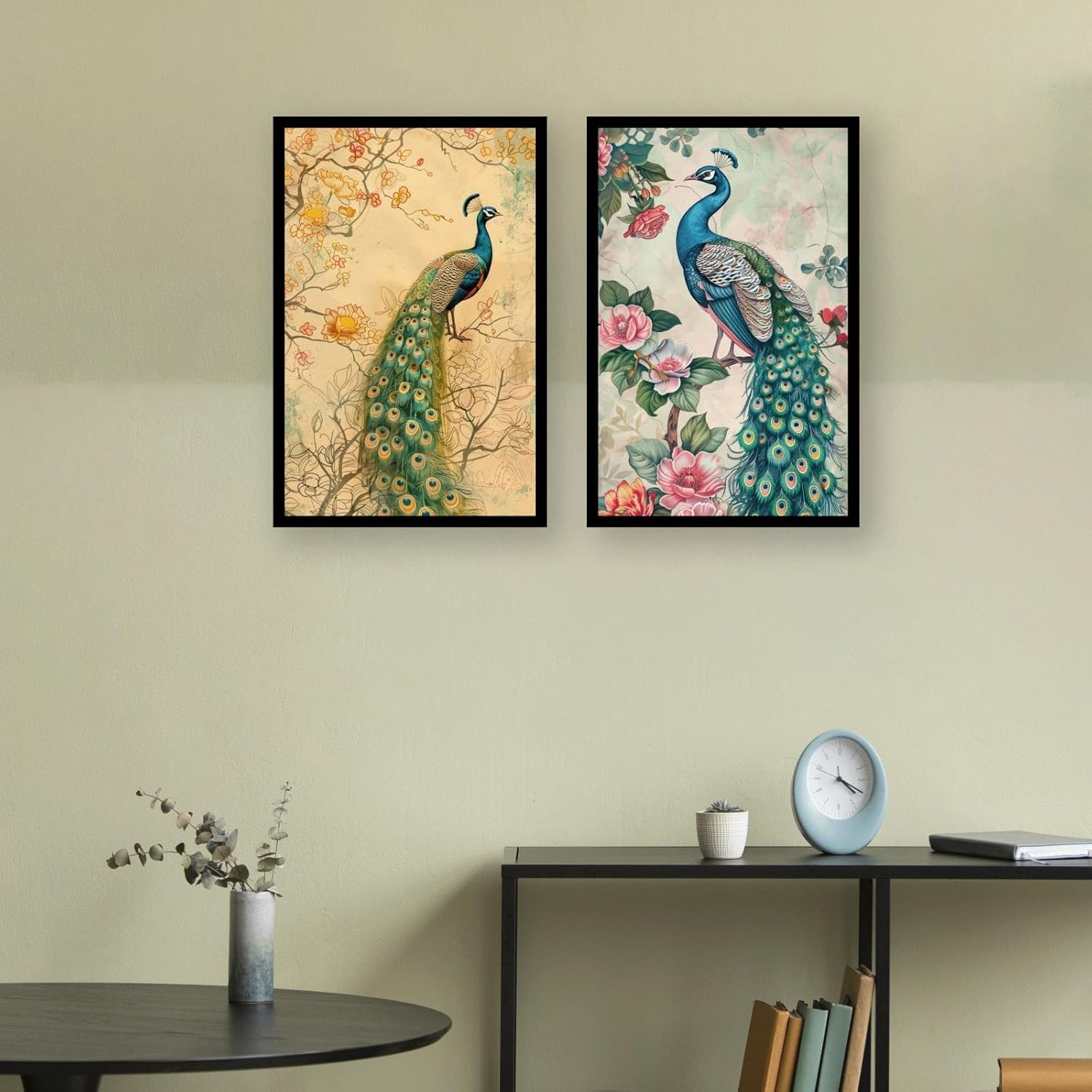 Vectopic A4 Wall Frame Set of 2 | Elegant Peacock Wall Art with Floral Design | Decorative Wall Hanging for Living Room