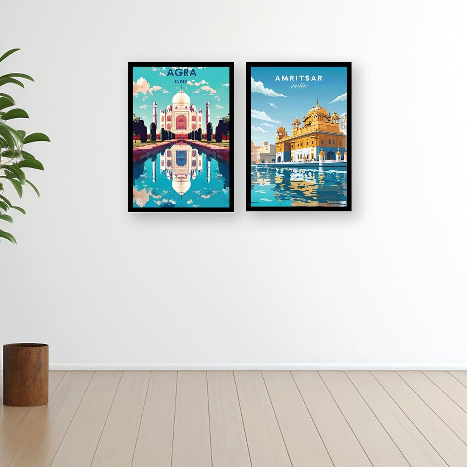 Vectopic A4 Wall Frame Set of 2 | Decorative Wall Art for Living Room Bedroom Office | Taj Mahal Agra & Golden Temple Amritsar Posters