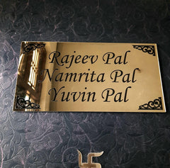 Vectopic? Customized Self Adhesive Name Plate | Black & Gold Engraving Sheet with Vinyl Lettering | With Font Plate color Options | Name Plate For Home, Office & Outdoor Entrance 30x10 Cm