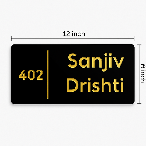 Vectopic Customized Acrylic Door Name Plate – Black Base with Golden Letters | Personalized Home, Flat & Office Entrance Name Board (Durable & Stylish, 12x6 inch)