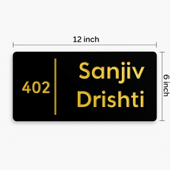 Vectopic Customized Acrylic Door Name Plate – Black Base with Golden Letters | Personalized Home, Flat & Office Entrance Name Board (Durable & Stylish, 12x6 inch)