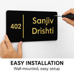 Vectopic Customized Acrylic Door Name Plate – Black Base with Golden Letters | Personalized Home, Flat & Office Entrance Name Board (Durable & Stylish, 12x6 inch)