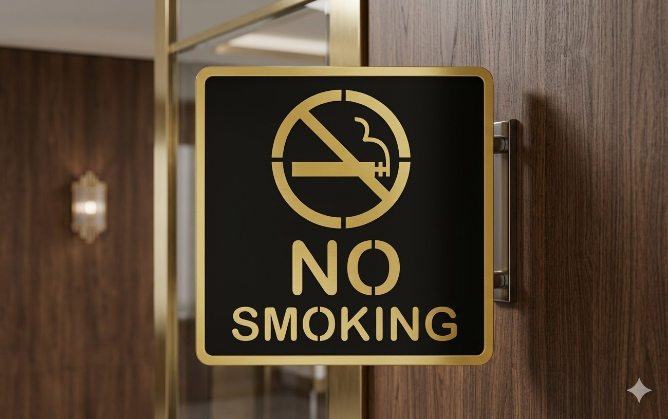 NO SMOKING Gold & Black Glass Door Acrylic Signage Sticker, Self-Adhesive 6 Inches – 'No Smoking' Door Sign