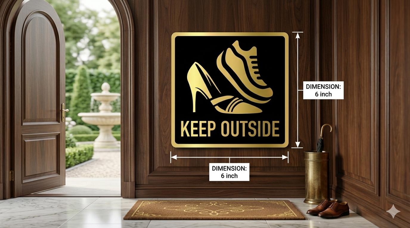 Keep Outside Gold & Black Acrylic Signage Sticker, 6 Inches – 'Keep Outside' Door Sign for Office, Home