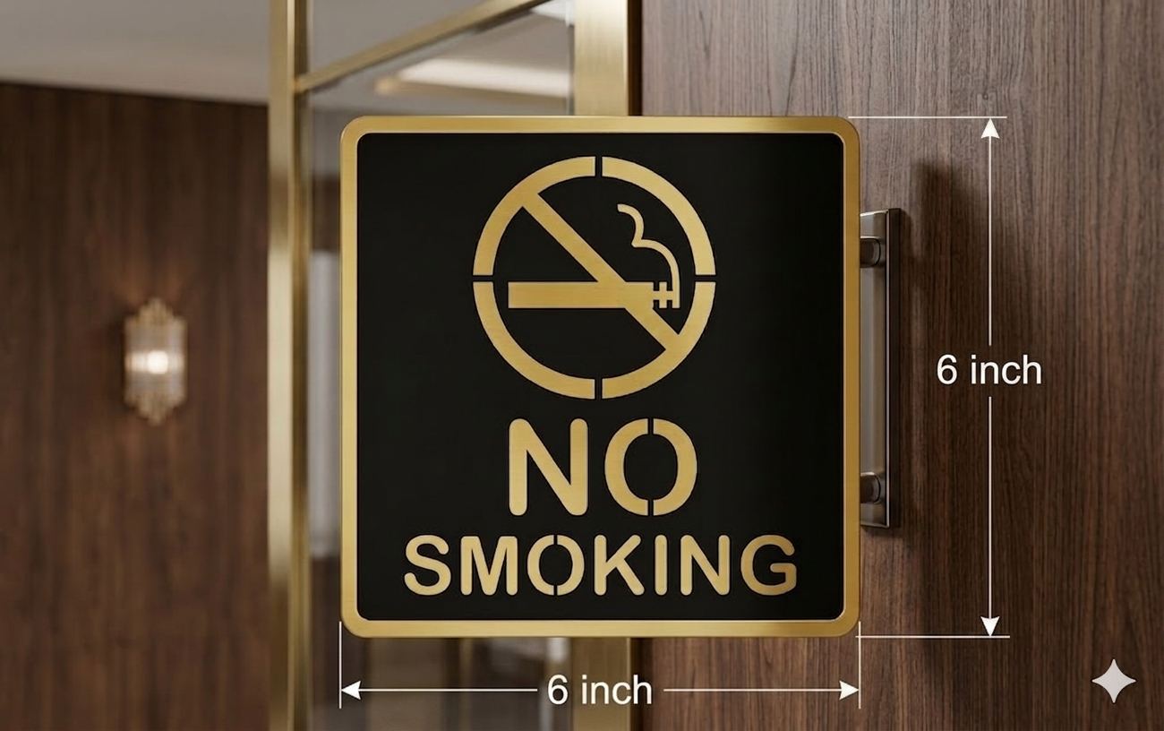 NO SMOKING Gold & Black Glass Door Acrylic Signage Sticker, Self-Adhesive 6 Inches – 'No Smoking' Door Sign