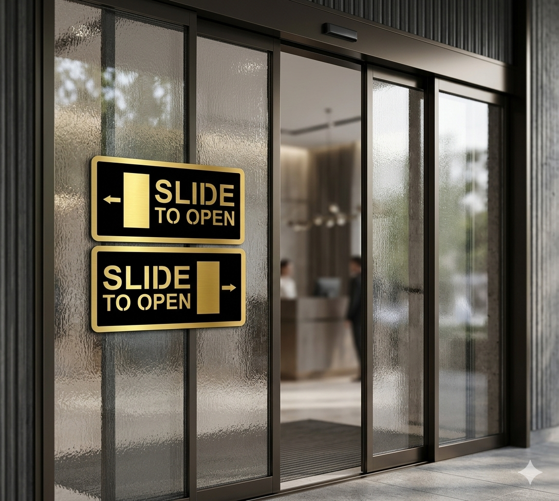 Slide to Open Gold & Black Acrylic Signage, 6.00 Inches – Door Sign for Office, Home, and Commercial Spaces