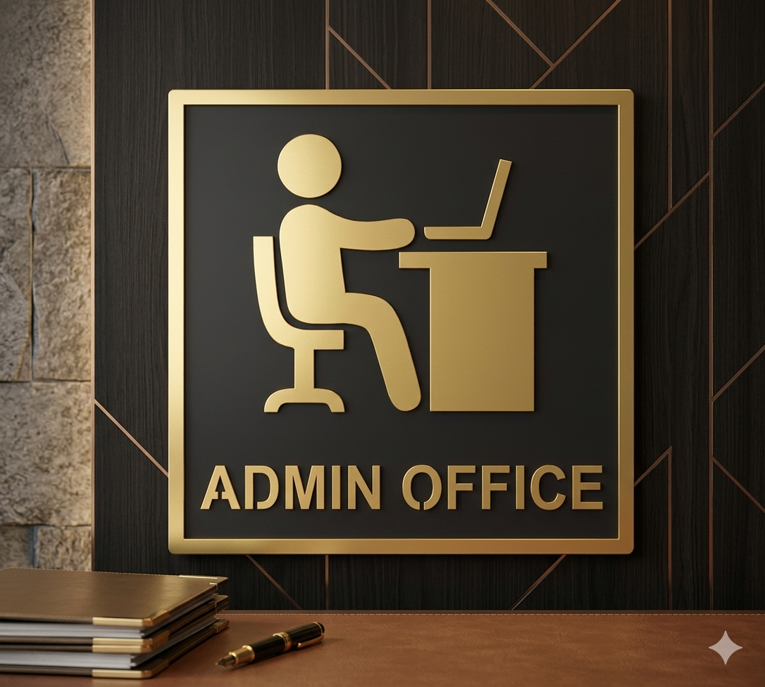 Brush Gold Finish Acrylic ADMIN Office Door Sign - 3MM Self-Adhesive 6 Inch Signage for Hotels, Offices, Resorts