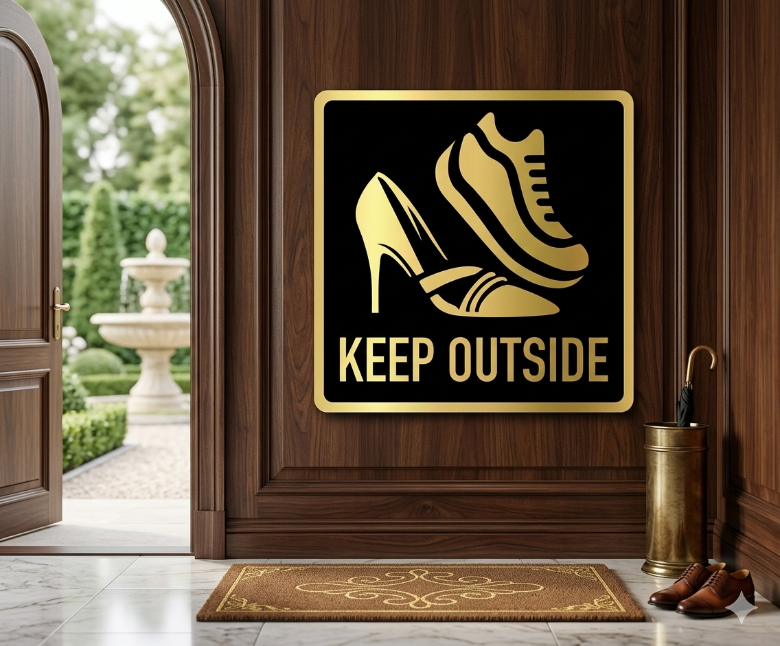 Keep Outside Gold & Black Acrylic Signage Sticker, 6 Inches – 'Keep Outside' Door Sign for Office, Home