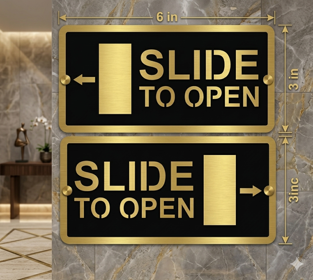 Slide to Open Gold & Black Acrylic Signage, 6.00 Inches – Door Sign for Office, Home, and Commercial Spaces